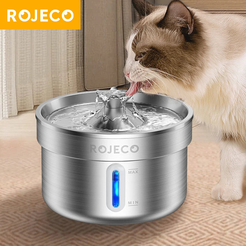 Cat drinking from the Quorix Stainless Steel Pet Water Fountain