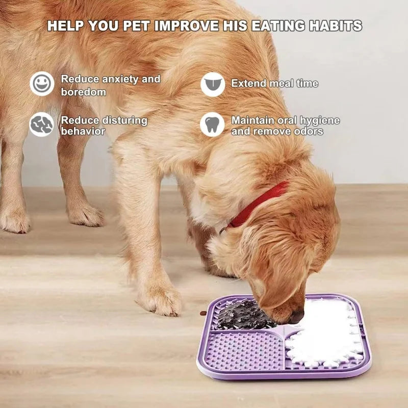 Dog enjoying a treat on the Quorix Slow Lick Mat